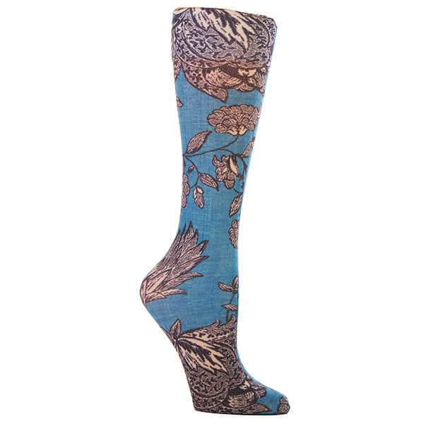 Celeste Stein Compression Socks - Wide Calf Moderate Strength - Denim Linen Floral