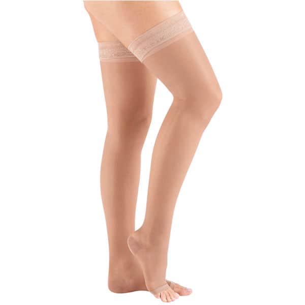 Support Plus Women's Sheer Open Toe Moderate Compression Thigh High Stockings
