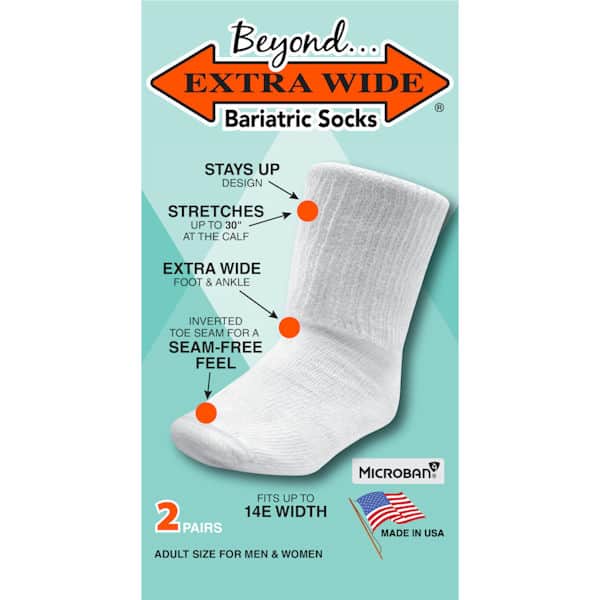 Beyond&reg; Unisex Extra Wide Calf Bariatric Crew Socks - 2 Pack
