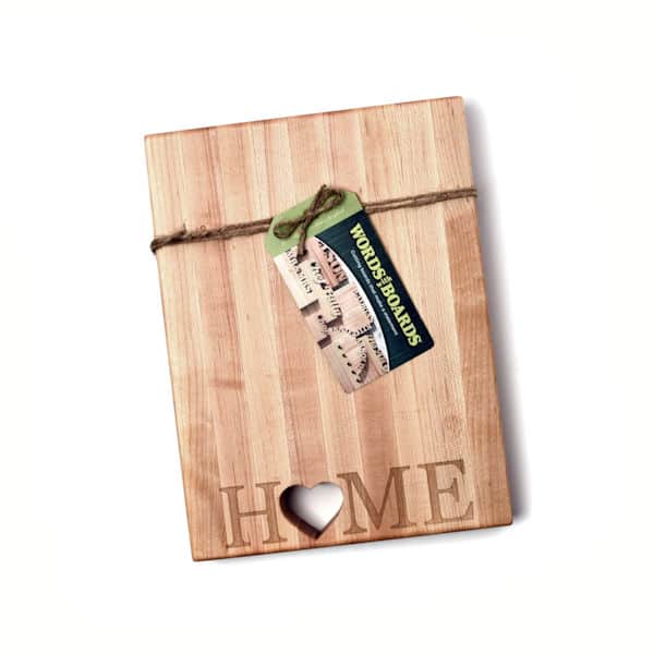 Words with Boards Maple Hardwood Cutting Board - "Home" with Hand-Cut Heart Accent - Premium USA-Made Butcher Block