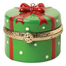 Porcelain Surprise Christmas Ornaments - Green Round Gift Box