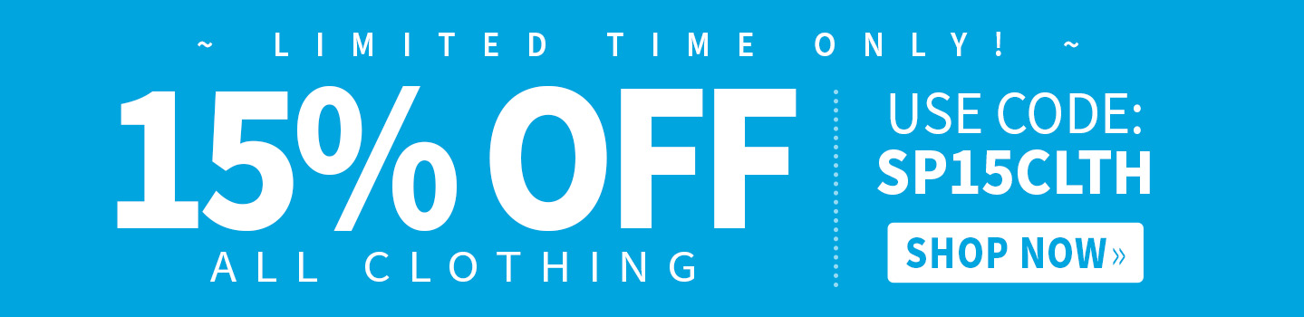 15% off clothing with code SP15CLTH
