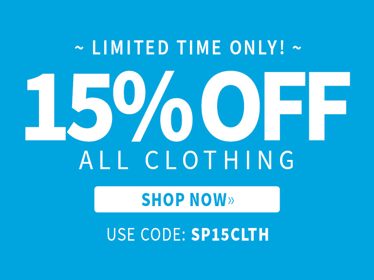 15% off clothing with code SP15CLTH