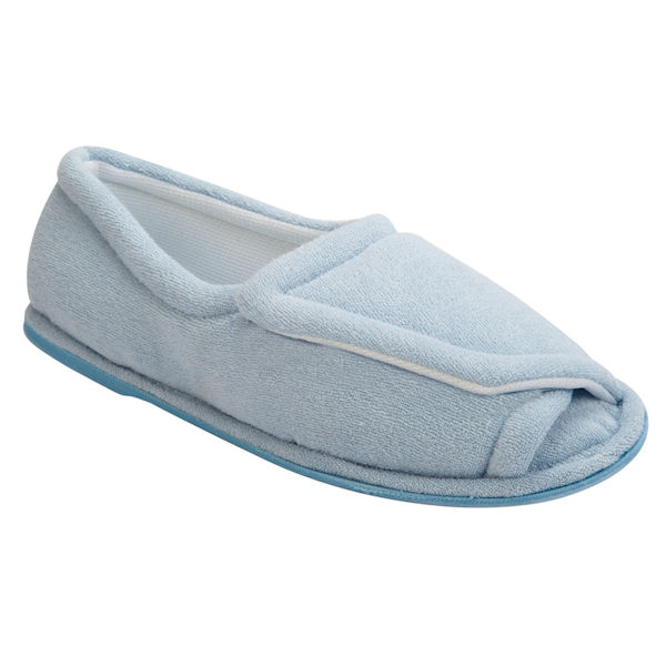 Women's Rubber Sole Terry Cloth Comfort Slippers - Light Blue