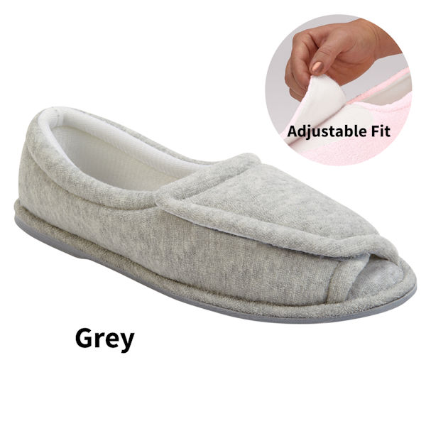 Women's Rubber Sole Terry Cloth Comfort Slippers - Gray