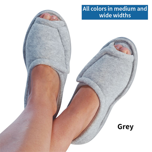 Women's Rubber Sole Terry Cloth Comfort Slippers - Gray