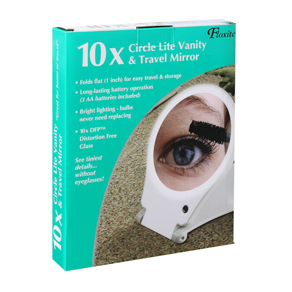 Folding Mirror With Light For Travel - 10X Magnification