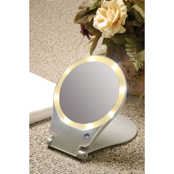 Folding Mirror With Light For Travel, 10x Magnification Travel Mirror