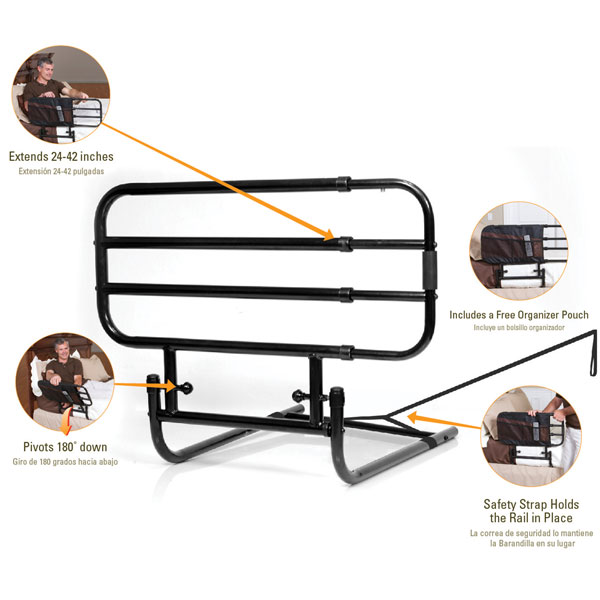 Product image for Ez Adjustable Bed Rail - Safety Hand Rails Pivot Down