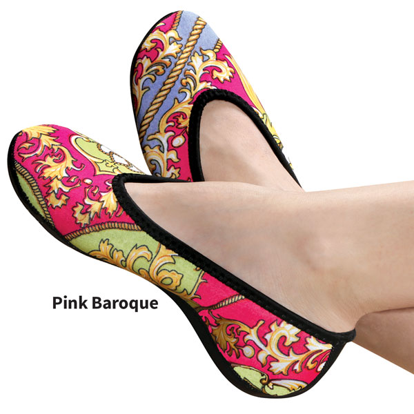 Product image for Nufoot Neoprene Ballet Flats with Non-Slip Soles XL - Set of 3 Pairs - Black, Leopard, Pink Baroque