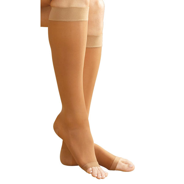 Support Plus Women's Sheer Open Toe Firm Compression Knee High Stockings