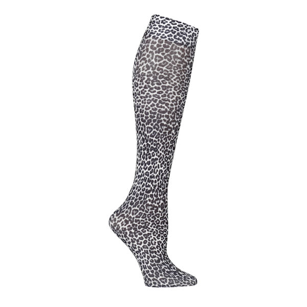 Celeste Stein Women's Printed Moderate Compression Knee High Stockings - Black White Leopard