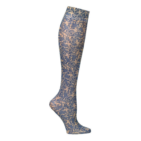 Product image for Celeste Stein Women's Printed Closed Toe Mild Compression Knee High Stockings - Wide Calf - Navy Damask