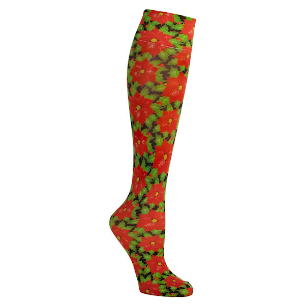 Product image for Celeste Stein Women's Printed Closed Toe Mild Compression Knee High Stocking - Poinsettia