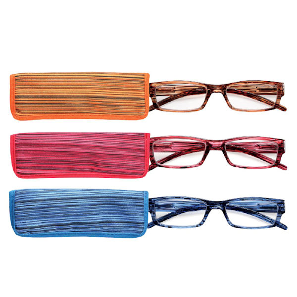 Wood Grain Reading Glasses with Spring Hinges and Chamois Case