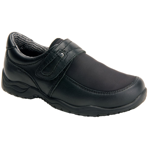 Drew&reg; Antwerp Women's Slip-On Shoes-Black Leather/Black Stretch