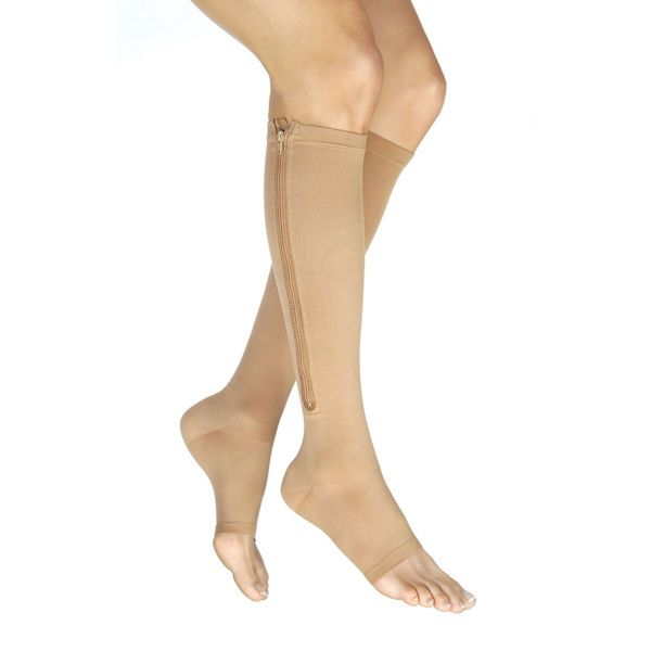 Jobst&reg; Vairox Women's Opaque Open Toe Very Firm Compression Knee High Stockings With Zipper - Short