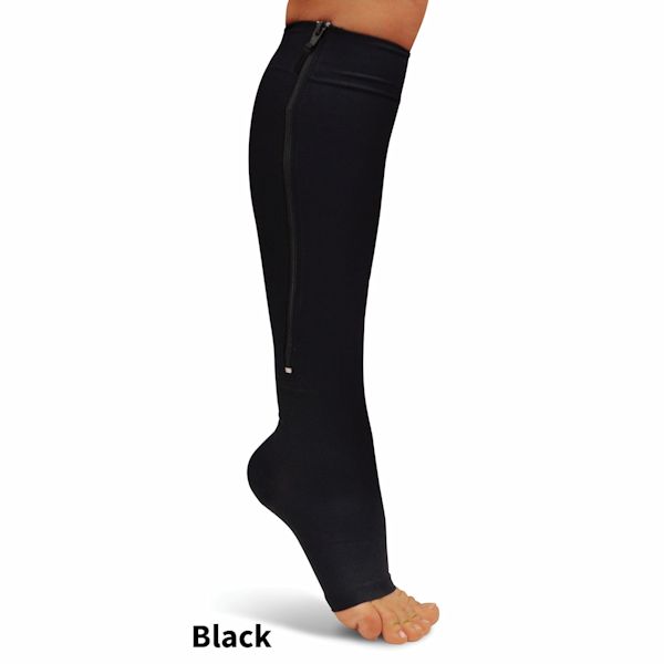 Product image for Unisex Opaque Open Toe Firm Compression Knee High Compression Socks With Zipper