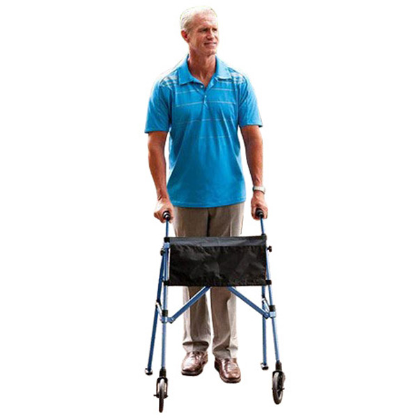 Fold N Go Compact Walker Adjustable 32" to 38" in Blue with Replacement Ski Glides