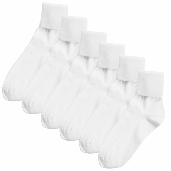Buster Brown® 100% Cotton Fold Over Socks - Women's (6 Pair White ...
