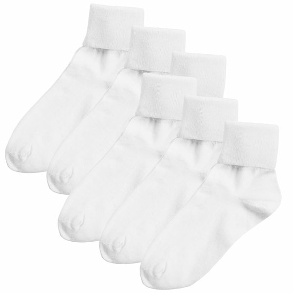 Buster Brown® 100% Cotton Fold Over Socks - Women's (6 Pair White L) at ...