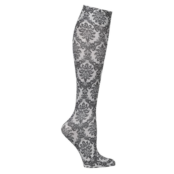 Women's Printed Closed Toe Wide Calf Mild Compression Knee High Stockings - Black - 3 Pack