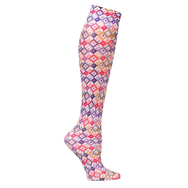Women's Printed Closed Toe Wide Calf Mild Compression Knee High Stockings - Colorful - 3 Pack