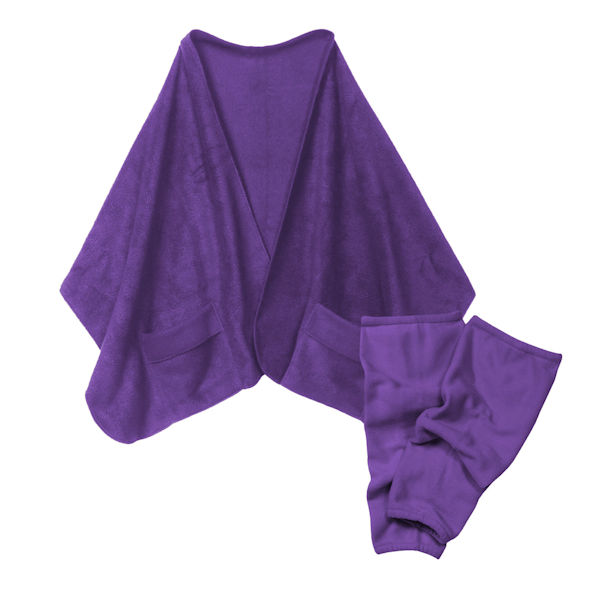 Fleece Pocket Shawl and Regular Leg Warmers Purple