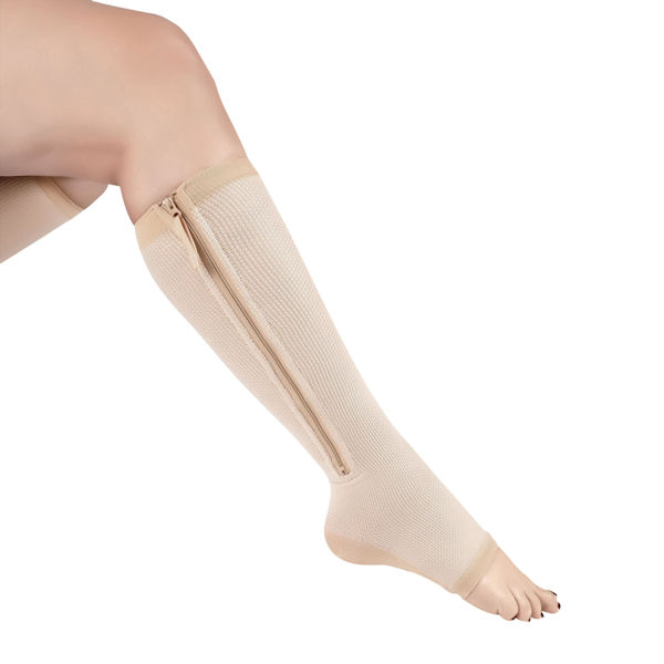 Kooltek&reg; Opaque Open Toe Moderate Compression Knee High Compression With Zipper