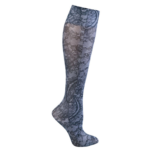 Celeste Stein Women's Printed Closed Toe Wide Calf Firm Compression Knee High Stockings