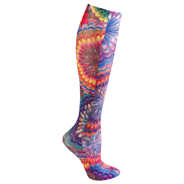 Celeste Stein Women's Printed Closed Toe Wide Calf Firm Compression Knee High Stockings