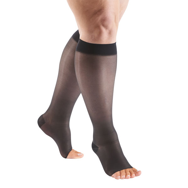 Product image for Support Plus Women's Sheer Wide Calf Firm Compression Open Toe Knee High Stockings