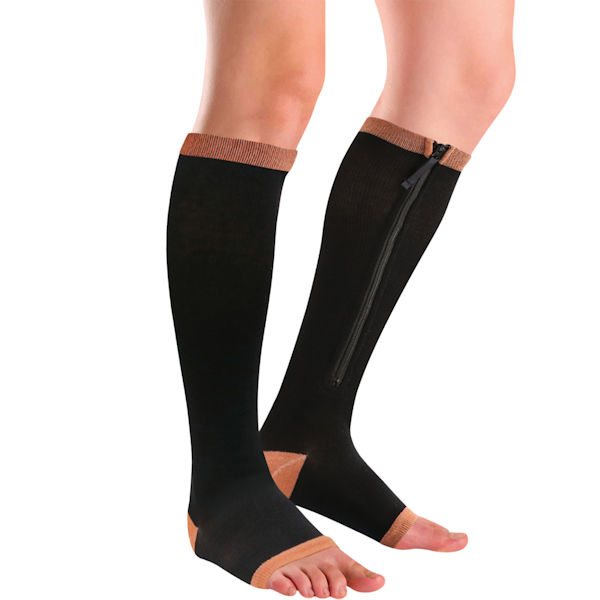 Unisex Copper Moderate Compression Zipper Knee High Open Toe Socks