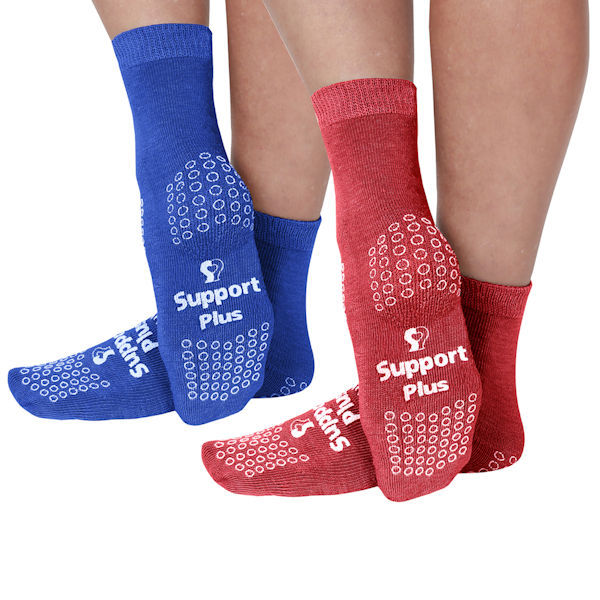 Product image for Support Plus Unisex Regular Size Slipper Socks - Blue/Red - 2 Pairs