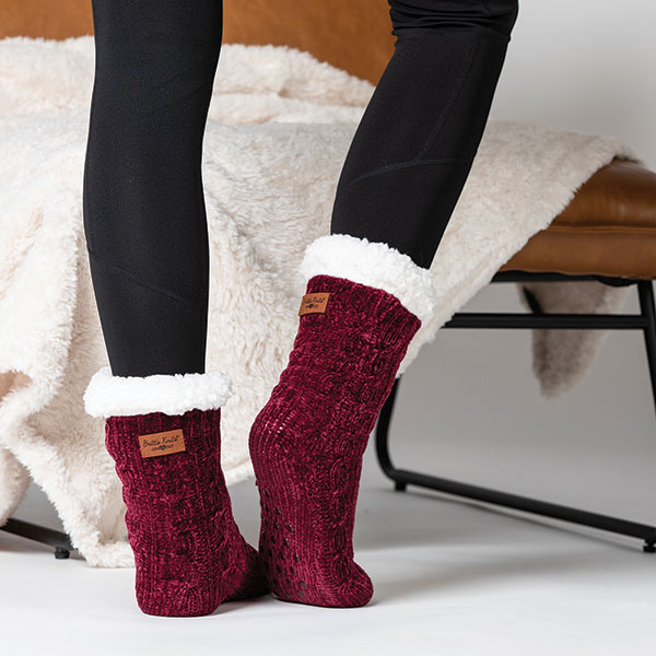 Product image for Chenille Slipper Socks -  Wine - 1 Pair