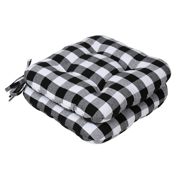 Product image for Buffalo Plaid Tufted Chair Cushions - Set of 2