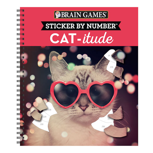 Product image for Braingames Sticker by Number Spiral-Bound Book - CAT-itude