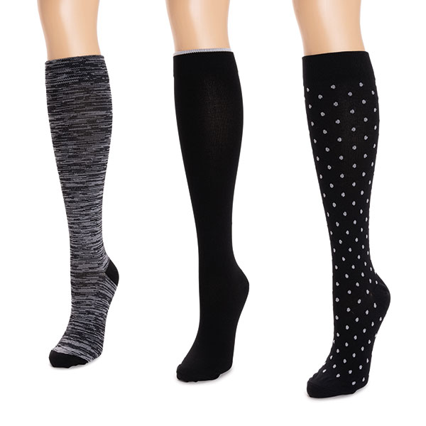 Product image for Mukluks Women's Regular or Wide Calf Mild Compression Knee High Pattern Fashion Socks - 3 Pairs