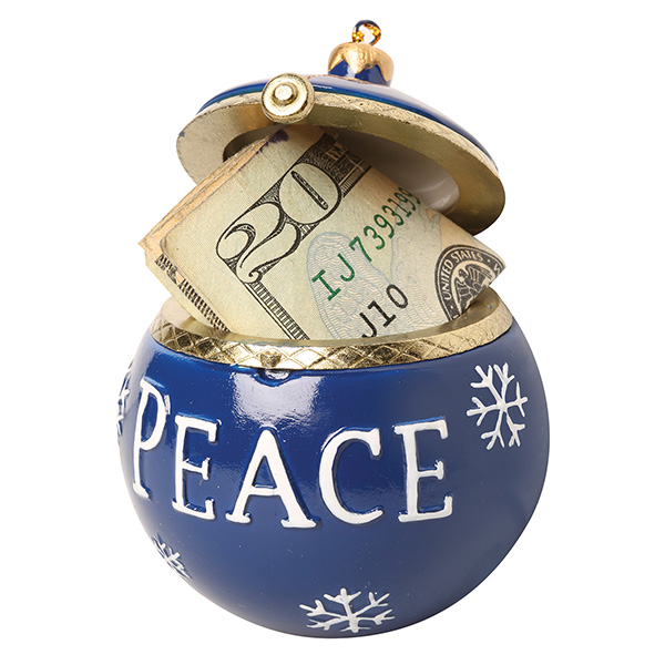 Porcelain Surprise Christmas Ornaments - Peace Blue Round