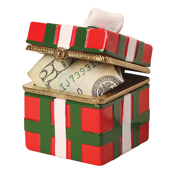 Product image for Porcelain Surprise Christmas Ornaments- Plaid Gift Box