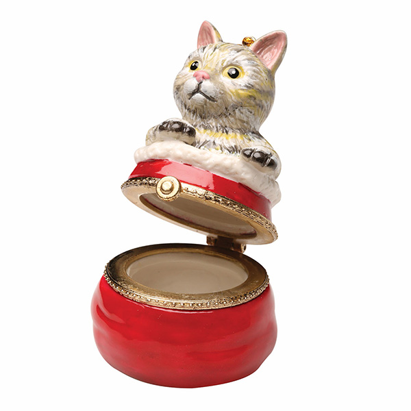 Porcelain Surprise Christmas Ornaments - Tabby Kitten in Bag