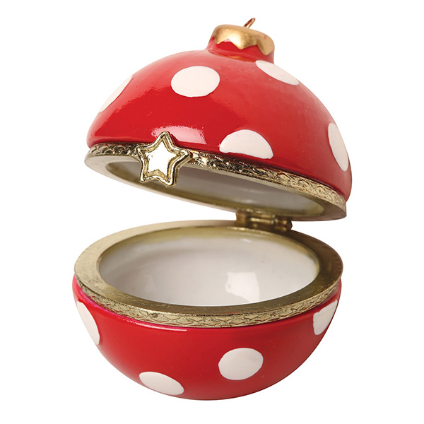 Product image for Porcelain Surprise Ornament - White Dots on Red Sphere
