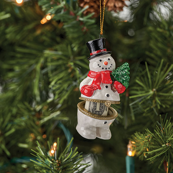 Porcelain Surprise Christmas Ornaments - Snowman with Tree