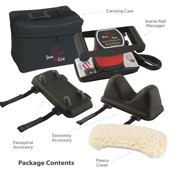 Jeanie Rub Massager Professional Package - Electric Massager with Para-Spinal and Extremity Attachments, Fleece Pad, and Shoulder Bag