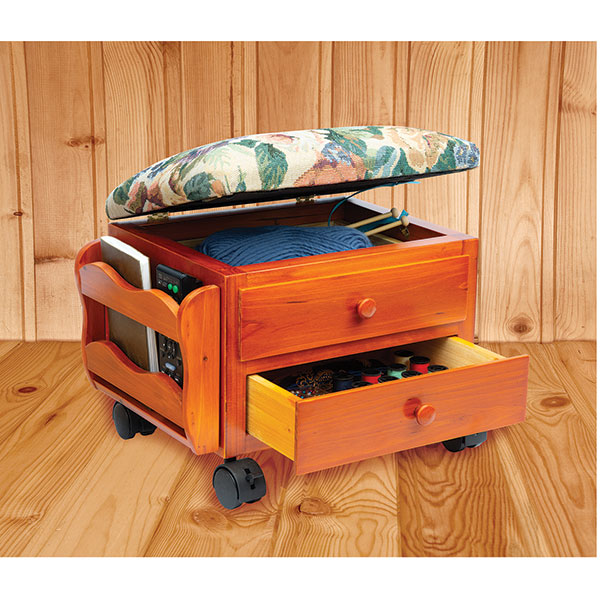 Wood Storage Footrest with Drawers