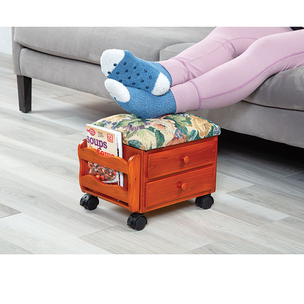 Wood Storage Footrest with Drawers