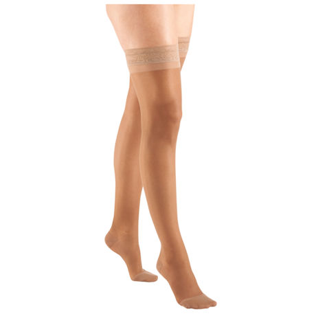 Support Plus® Women's Sheer Closed Toe Moderate Compression Thigh High Stockings