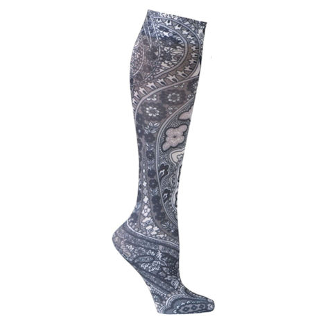 Celeste Stein Women's Printed Closed Toe Mild Compression Knee High Stockings - Wide Calf - Black Paisley