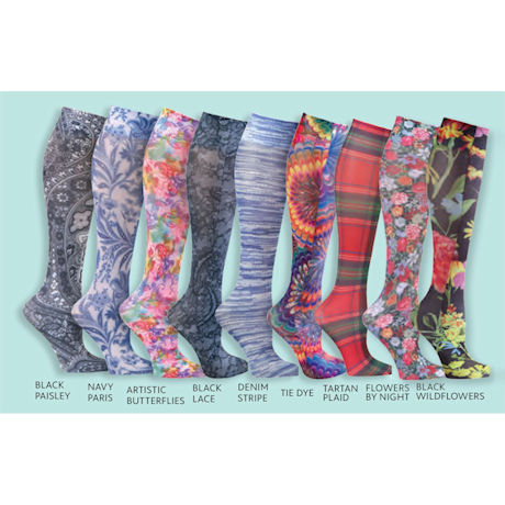 Celeste Stein Women's Printed Closed Toe Moderate Compression Knee High Stockings