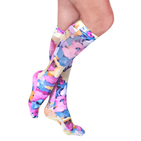 Celeste Stein® Women's Printed Closed Toe Wide Calf Mild Compression Knee High Stockings